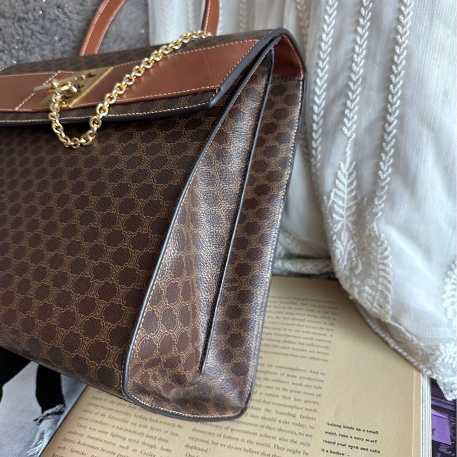 思琳 賽琳 凱莉包 老花凱旋門 斜背包 側背包 中古包包 老花凱莉包 凱旋門凱莉 托特包 側肩包罕有 celine vintage kelly bag-8