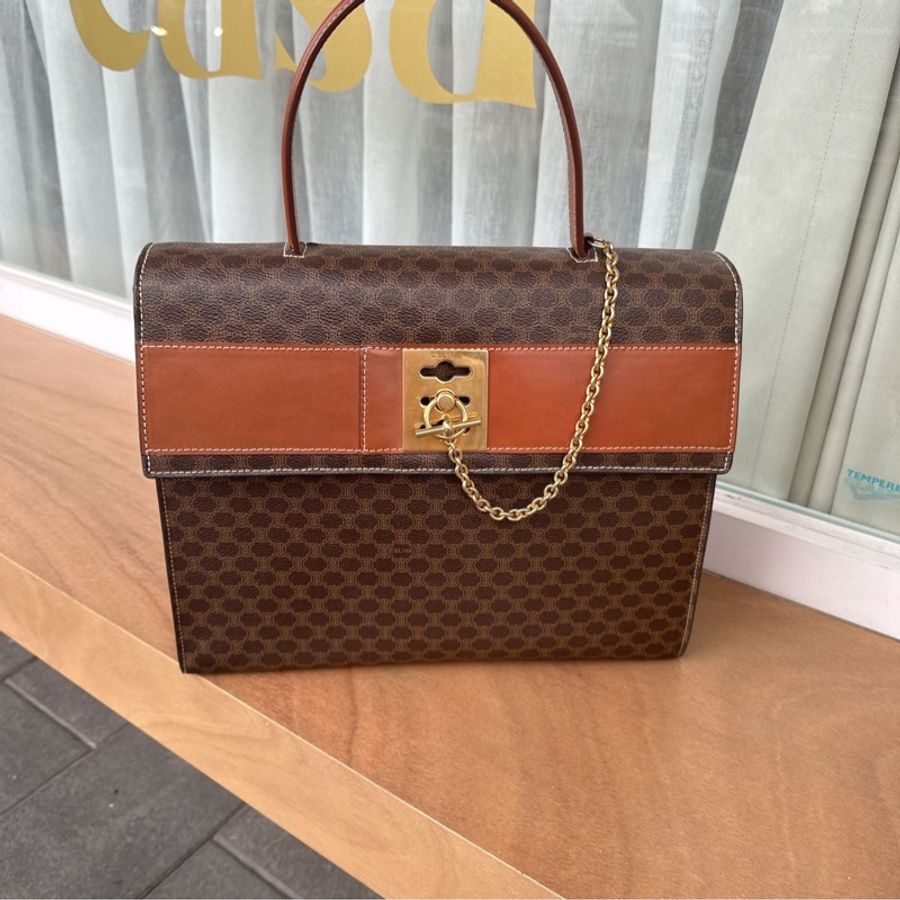 思琳 賽琳 凱莉包 老花凱旋門 斜背包 側背包 中古包包 老花凱莉包 凱旋門凱莉 托特包 側肩包罕有 celine vintage kelly bag-9