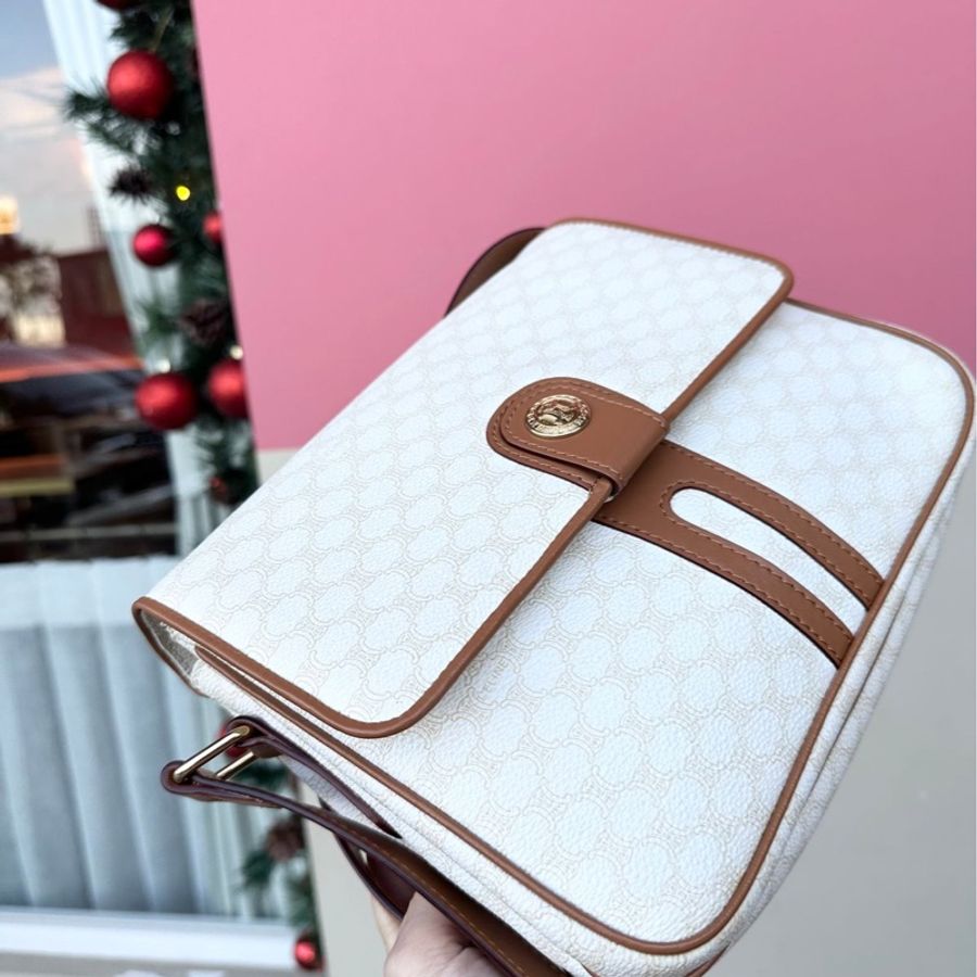 思琳Celine Vintage 古董絕版 日本中古 稀少 白色老花凱旋門 豆腐包 郵差包 斜背包-2
