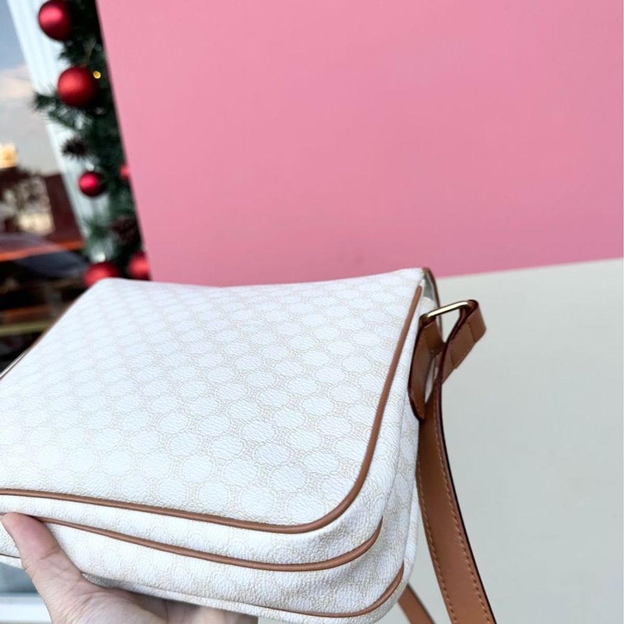 思琳Celine Vintage 古董絕版 日本中古 稀少 白色老花凱旋門 豆腐包 郵差包 斜背包-5