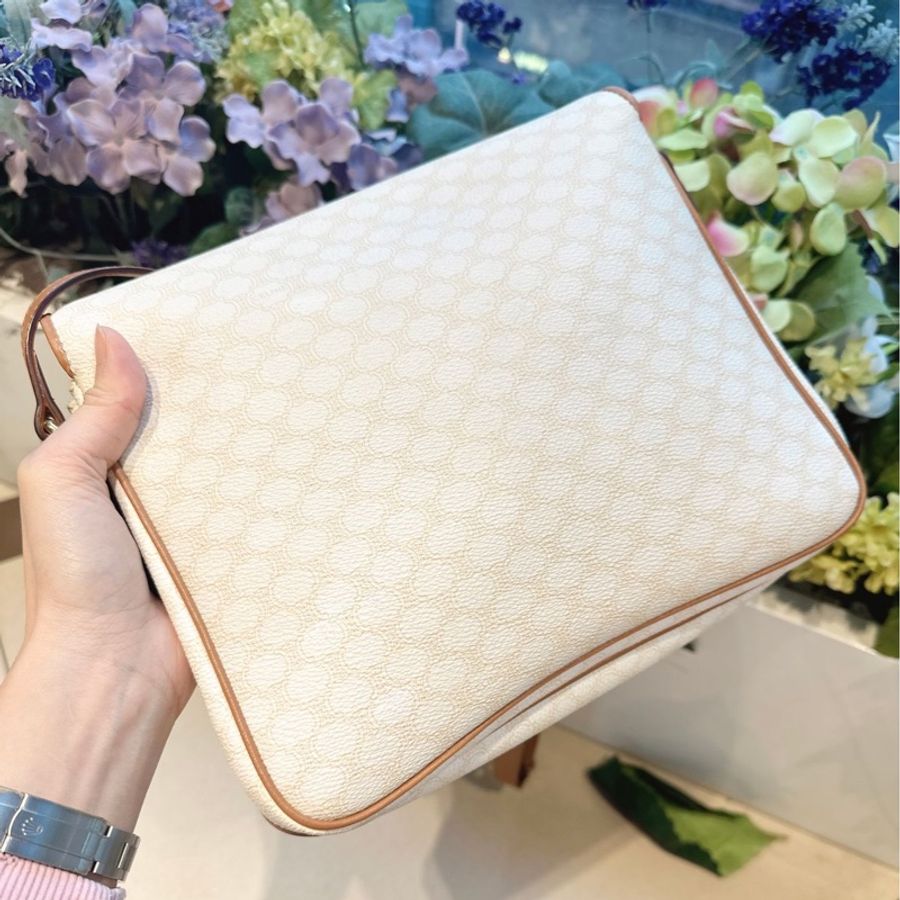 思琳Celine Vintage 古董絕版 日本中古 稀少 白色老花凱旋門 豆腐包 郵差包 斜背包-15