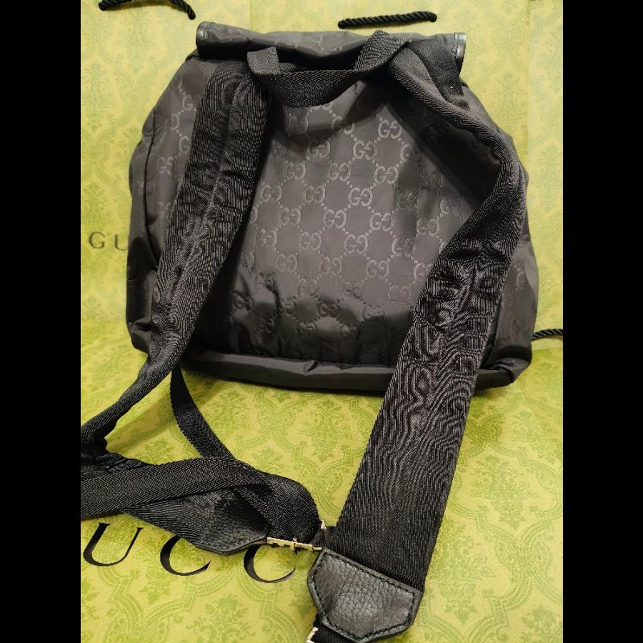 全新Gucci 印花logo尼龍牛皮飾邊後背包-2