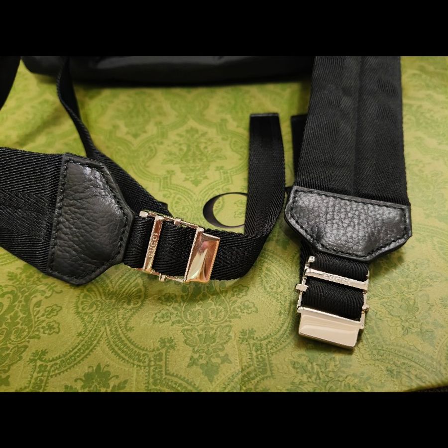 全新Gucci 印花logo尼龍牛皮飾邊後背包-5