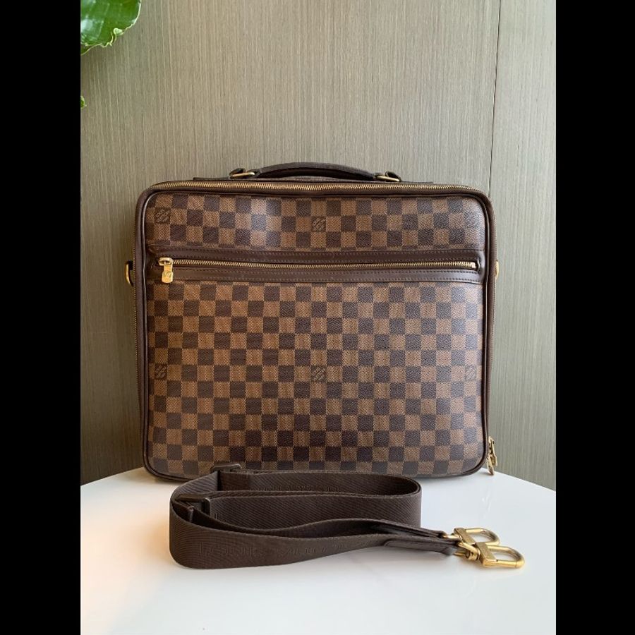 LV 棕色棋盤格 電腦公事包-0