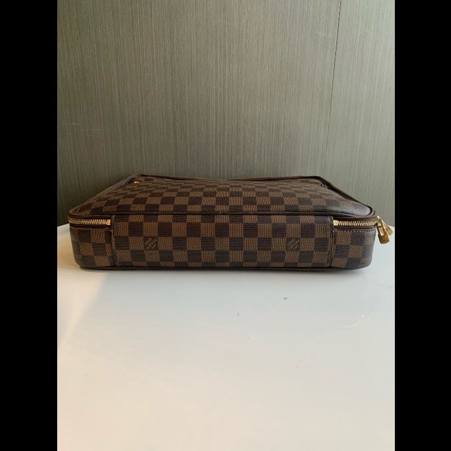 LV 棕色棋盤格 電腦公事包-6