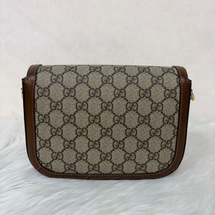GUCCI 658574 1955 MINI Horsebit 咖啡皮帶綠紅綠織帶 手拿包馬銜包肩背包斜背包-3
