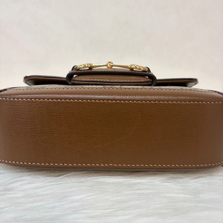 GUCCI 658574 1955 MINI Horsebit 咖啡皮帶綠紅綠織帶 手拿包馬銜包肩背包斜背包-5