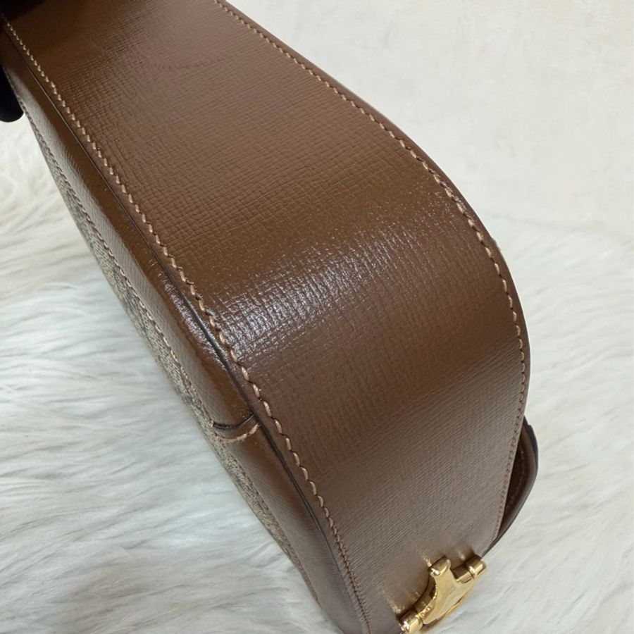 GUCCI 658574 1955 MINI Horsebit 咖啡皮帶綠紅綠織帶 手拿包馬銜包肩背包斜背包-10