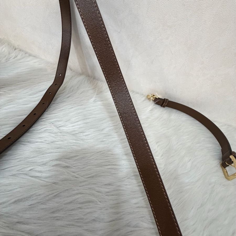 GUCCI 658574 1955 MINI Horsebit 咖啡皮帶綠紅綠織帶 手拿包馬銜包肩背包斜背包-51