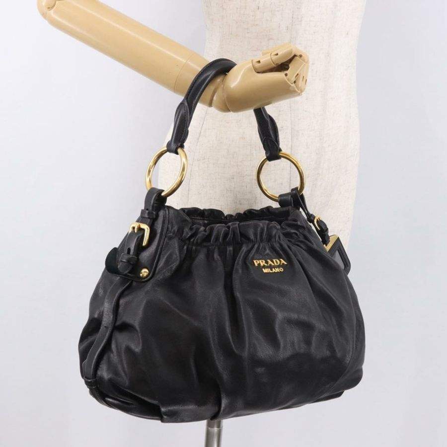 【日本直送】PRADA 黑色金色皮革肩背包,正品編號 183763V-24