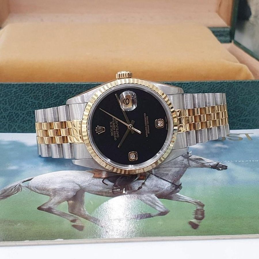 【大眾名錶】ROLEX 勞力士 16233 Datejust 蠔式日誌 全配件 市場罕有 無字天書 黑瑪瑙6.9鑽 錶徑36mm B1009-1