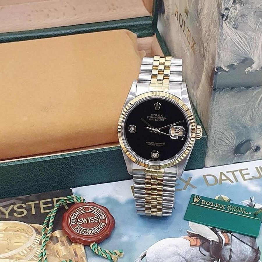 【大眾名錶】ROLEX 勞力士 16233 Datejust 蠔式日誌 全配件 市場罕有 無字天書 黑瑪瑙6.9鑽 錶徑36mm B1009-2