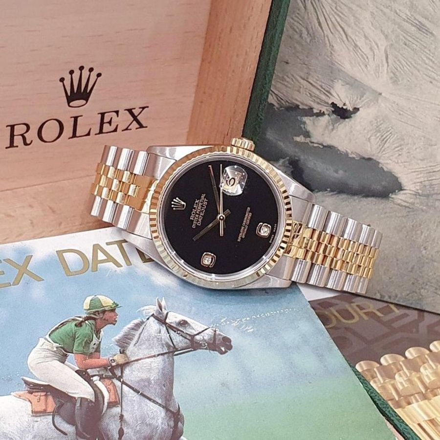 【大眾名錶】ROLEX 勞力士 16233 Datejust 蠔式日誌 全配件 市場罕有 無字天書 黑瑪瑙6.9鑽 錶徑36mm B1009-3