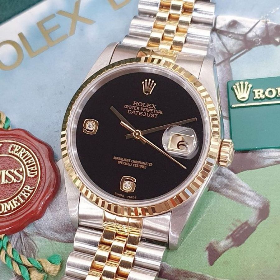 【大眾名錶】ROLEX 勞力士 16233 Datejust 蠔式日誌 全配件 市場罕有 無字天書 黑瑪瑙6.9鑽 錶徑36mm B1009-5