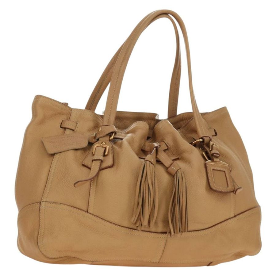 【日本直送】PRADA 托特包 皮革 米色 金色 正品 184582V-0