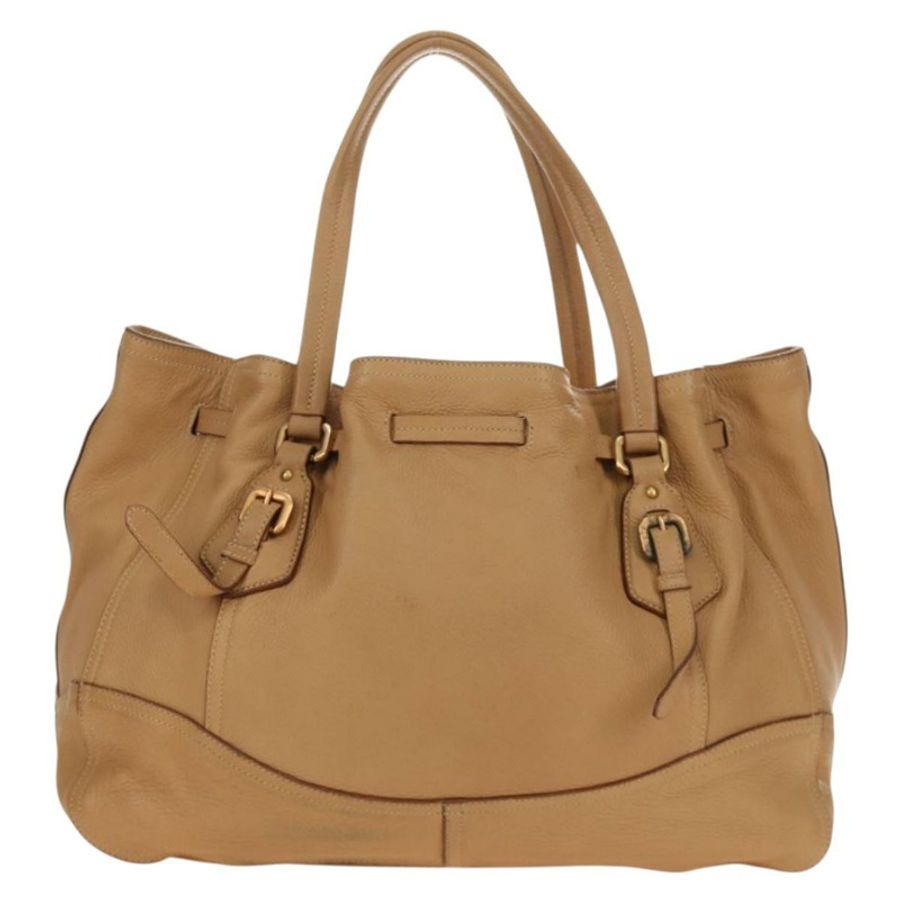 【日本直送】PRADA 托特包 皮革 米色 金色 正品 184582V-1
