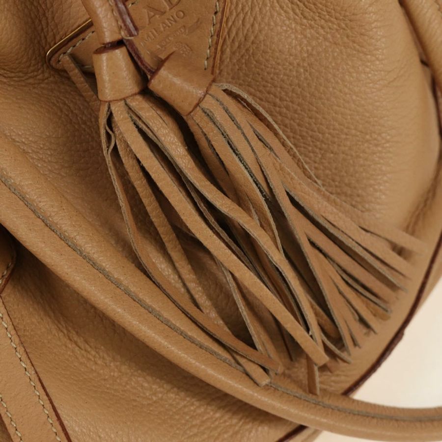 【日本直送】PRADA 托特包 皮革 米色 金色 正品 184582V-22
