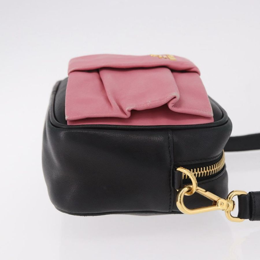 【日本直送】PRADA Ribbon 單肩背包,黑色皮革,金色,正品編號 184914A-2