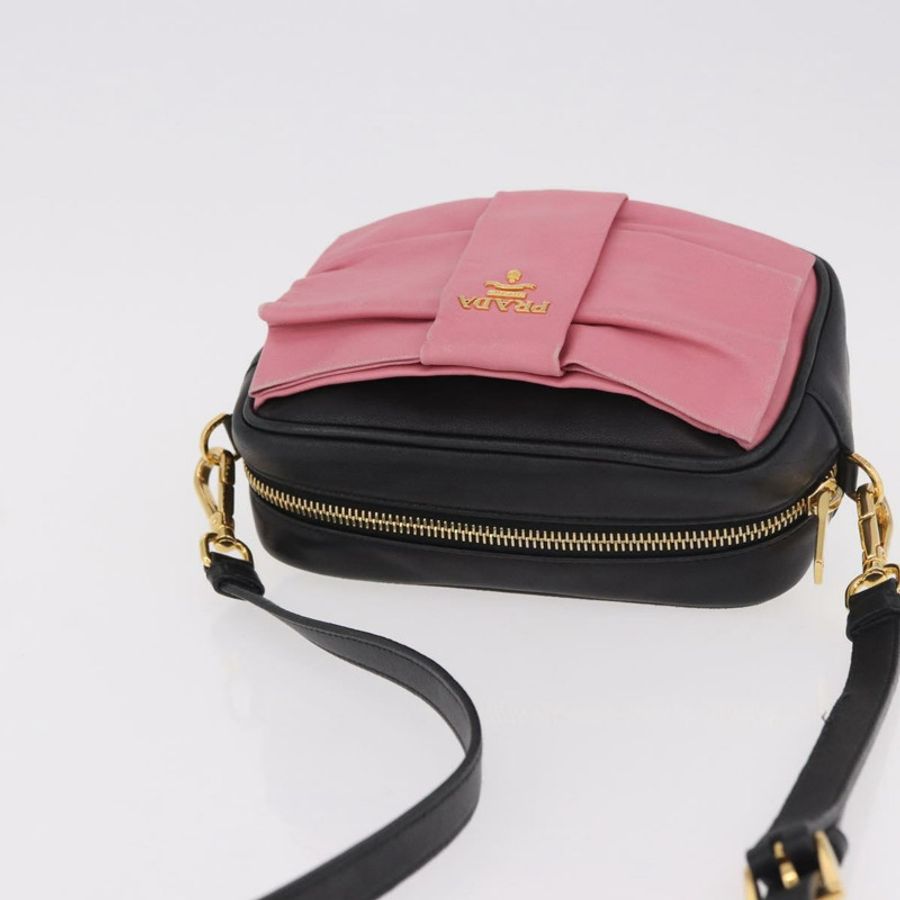 【日本直送】PRADA Ribbon 單肩背包,黑色皮革,金色,正品編號 184914A-5