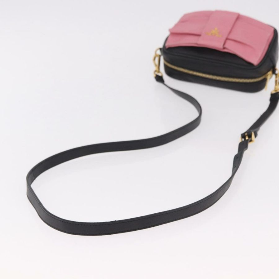 【日本直送】PRADA Ribbon 單肩背包,黑色皮革,金色,正品編號 184914A-6