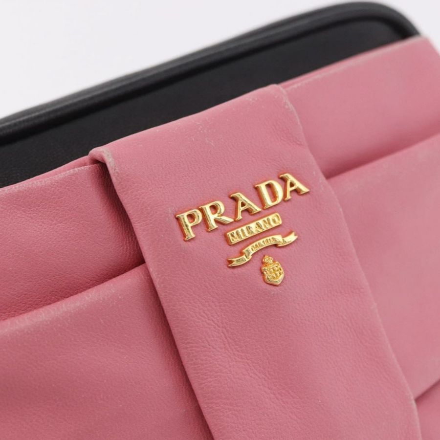 【日本直送】PRADA Ribbon 單肩背包,黑色皮革,金色,正品編號 184914A-16