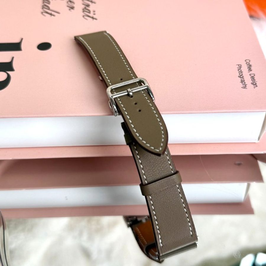 Hermès Heure H皮革錶帶 大象灰-0