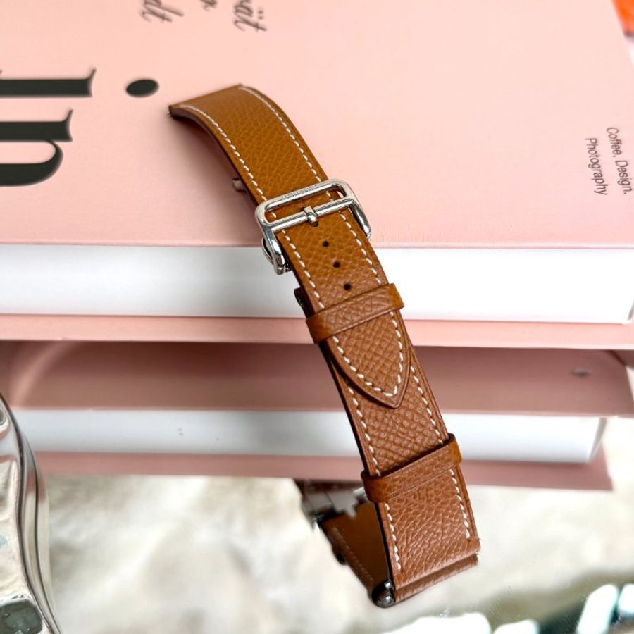 Hermès Heure H皮革錶帶 金棕色-0