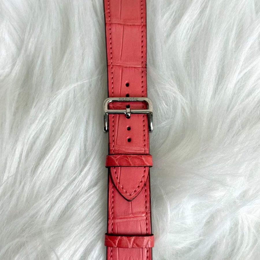 Hermès Heure H皮革錶帶 杜鵑粉鱷魚皮-1