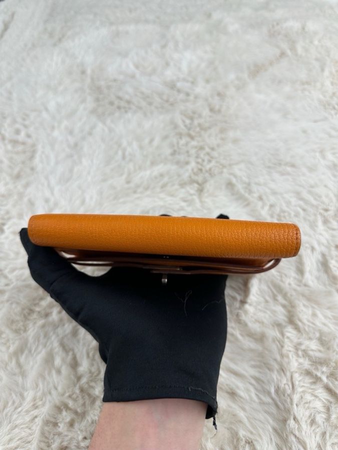 HERMES 愛馬仕 銀扣 Togo皮 錢包 卡包 女款 橘色 框M刻-4