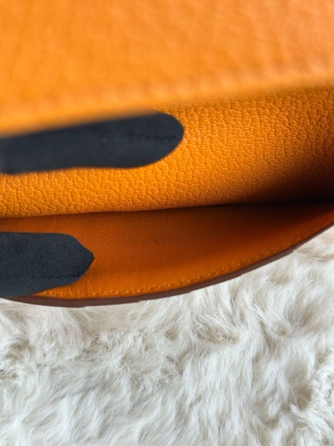HERMES 愛馬仕 銀扣 Togo皮 錢包 卡包 女款 橘色 框M刻-14