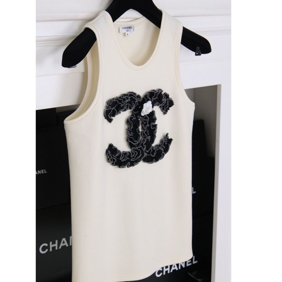 Chanel 20A早秋高级手工坊巴黎天际线秀款白色山茶花cc背心马甲上衣外套-1