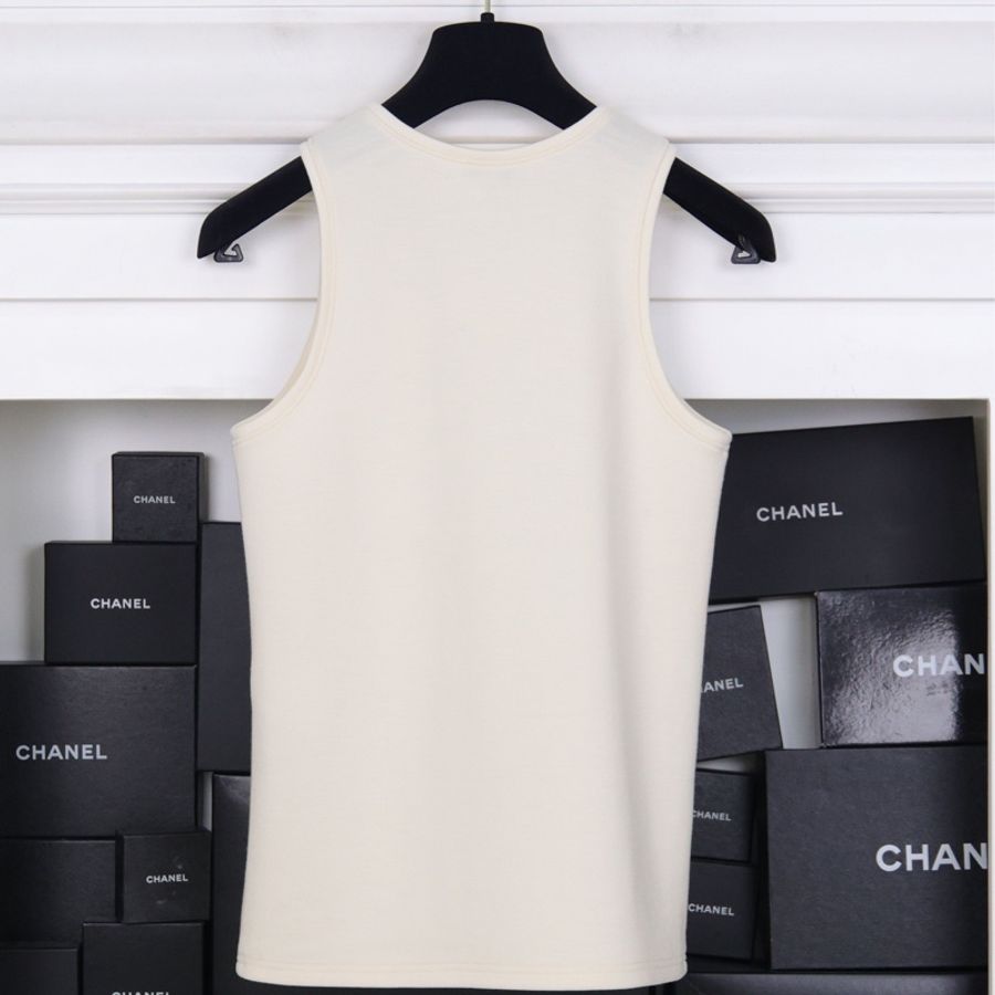 Chanel 20A早秋高级手工坊巴黎天际线秀款白色山茶花cc背心马甲上衣外套-3