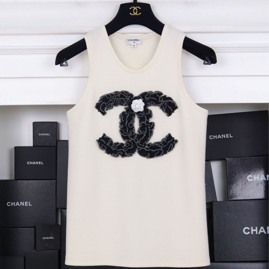Chanel 20A早秋高级手工坊巴黎天际线秀款白色山茶花cc背心马甲上衣外套-8
