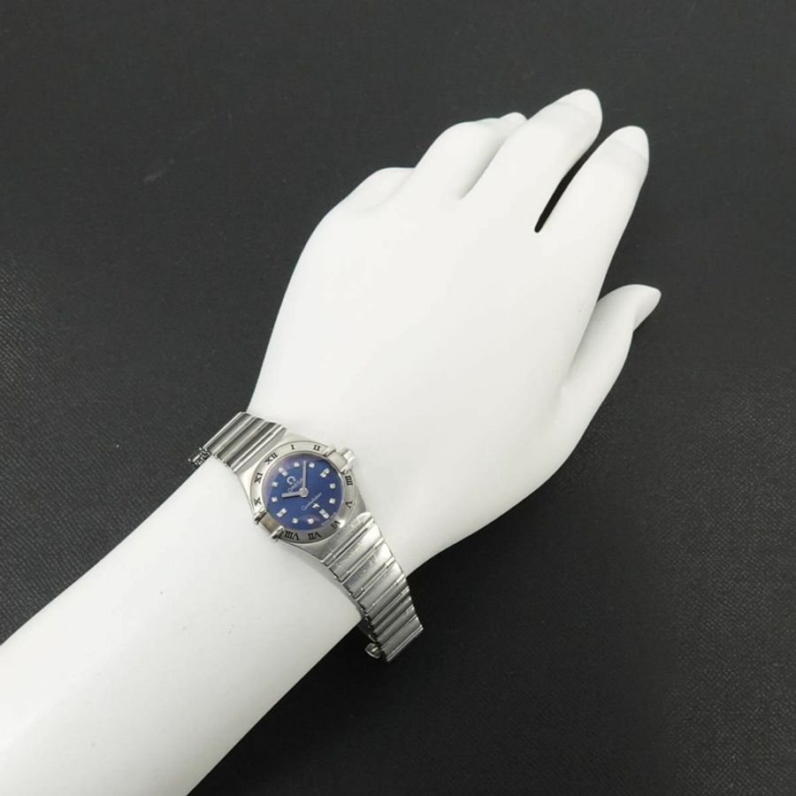 歐米茄星座系列迷你辛蒂克勞馥限量版(1999枚)1563 86 女士腕錶,鑲嵌16顆鑽石,藍色石英機芯-2