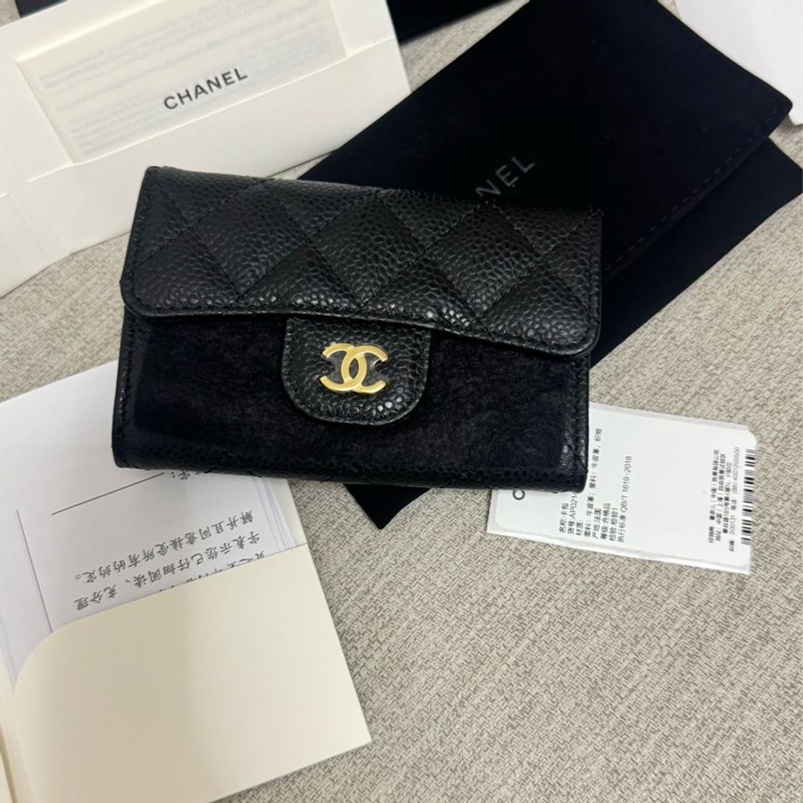 Chanel coco 黑金荔枝卡片短夾-0