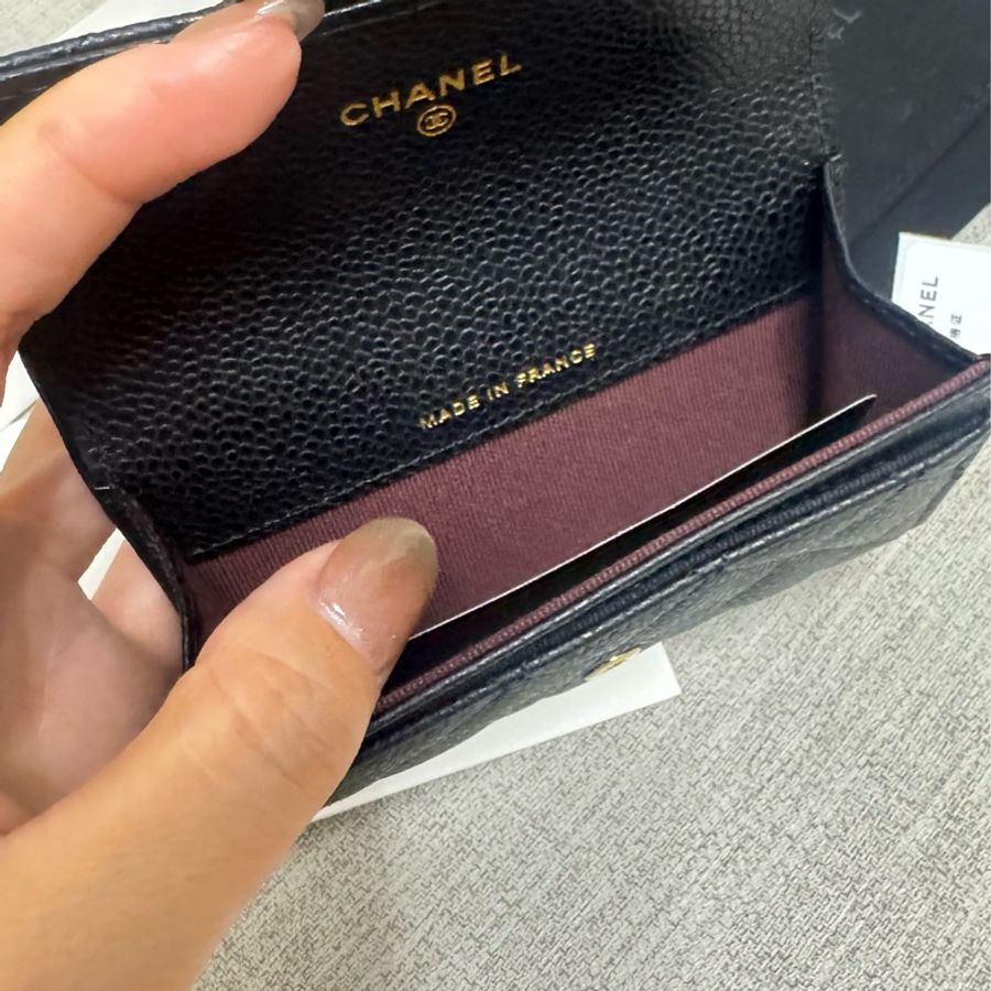 Chanel coco 黑金荔枝卡片短夾-2