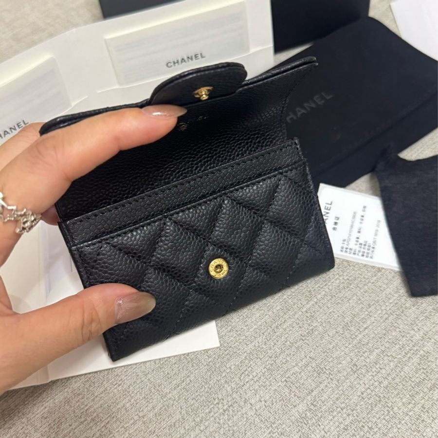 Chanel coco 黑金荔枝卡片短夾-4