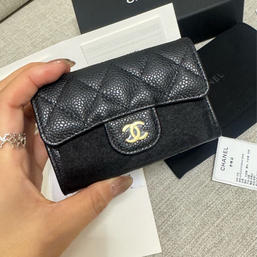 Chanel coco 黑金荔枝卡片短夾-6