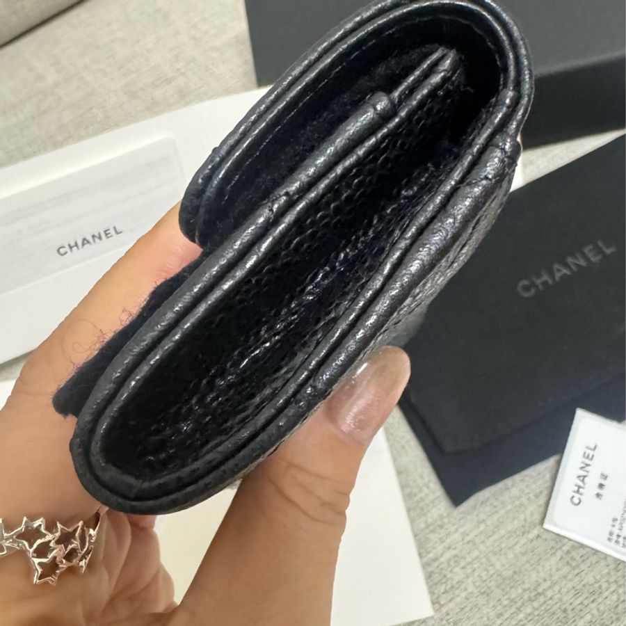 Chanel coco 黑金荔枝卡片短夾-7