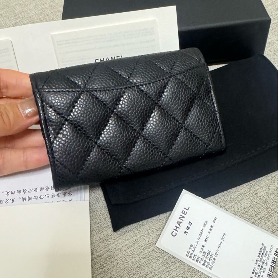 Chanel coco 黑金荔枝卡片短夾-9