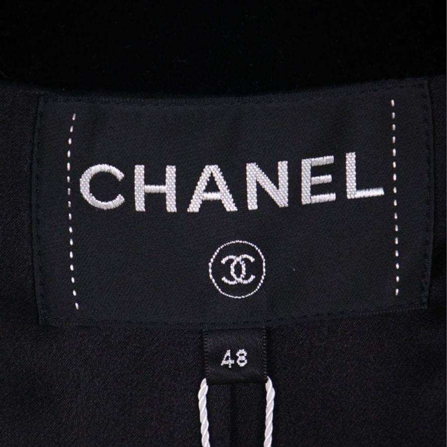 Chanel 22B秋冬预告系列金高银同款黑色丝绒细闪双排扣两口袋外套-12