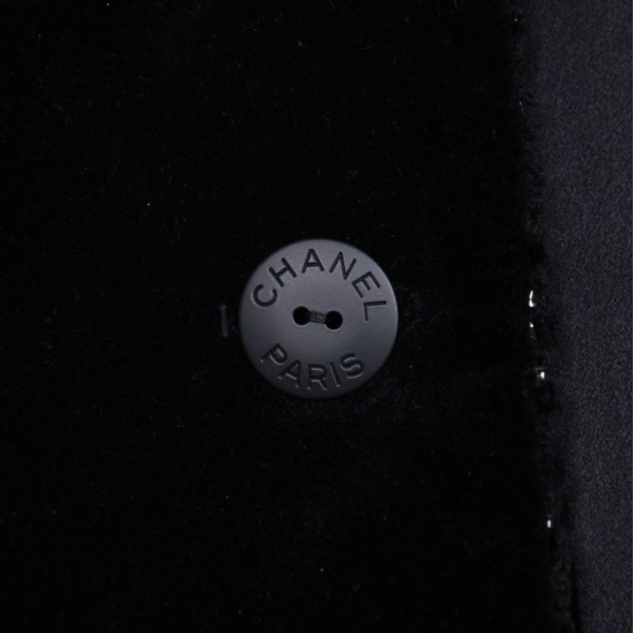 Chanel 22B秋冬预告系列金高银同款黑色丝绒细闪双排扣两口袋外套-36