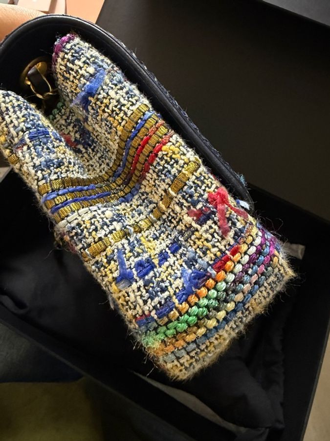 98新 Chanel 彩色粗花呢拼深藍色蛇皮CF 口蓋包26cm-4