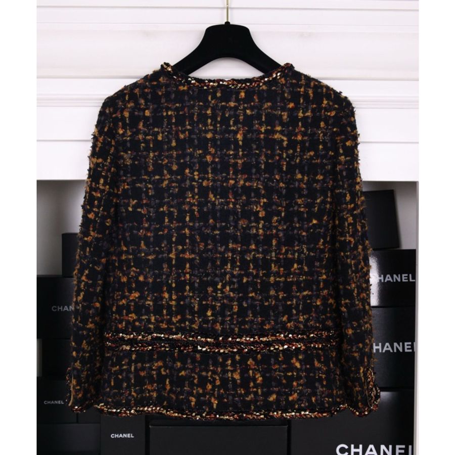 Chanel 19年埃及系列黑金粗花呢琉璃扣四口袋外套-3