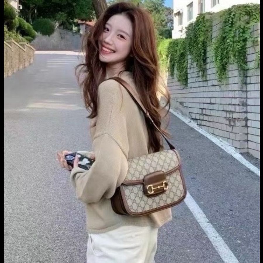 Gucci 1955 老花配棕色 中號 肩背包斜背包-1
