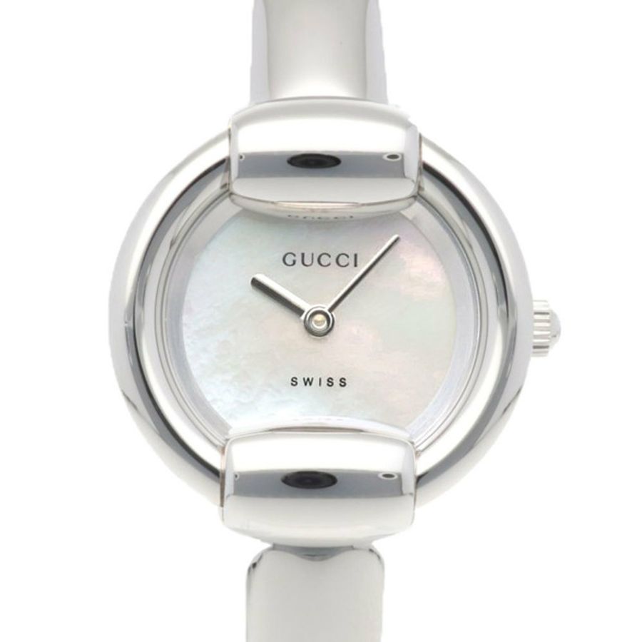 Gucci 手錶，不鏽鋼 1400L 石英機芯，拋光，女士 GUCCI 白色錶殼。-0