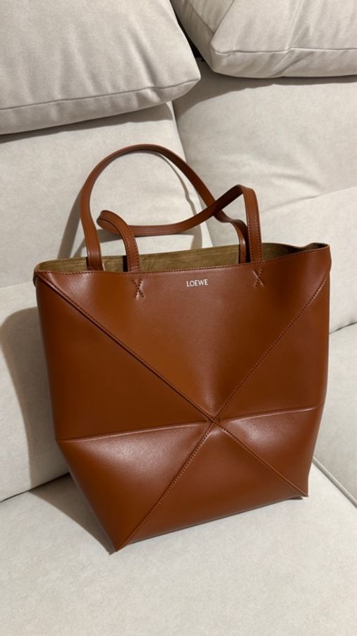 「全新自售」LOEWE 羅威 Puzzle Fold 中型 牛皮拼圖托特-松鼠棕-0