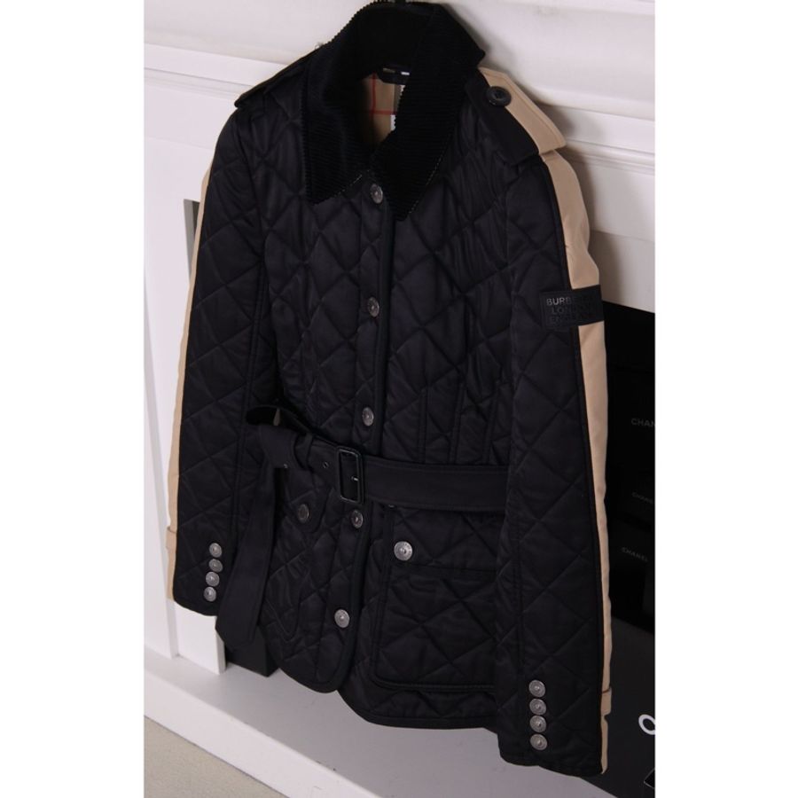 Burberry黑色菱格纹棉服拼接风衣外套-1