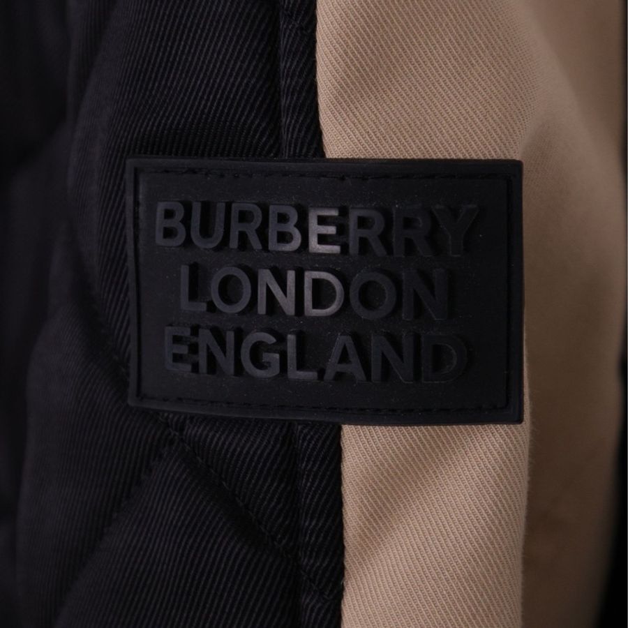 Burberry黑色菱格纹棉服拼接风衣外套-22