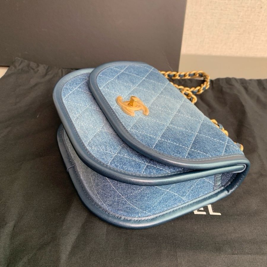 💎Chanel香奈兒|24S 19 Flap丹寧牛仔藍金扣鏈條包|小號郵差包|99新芯片款-6